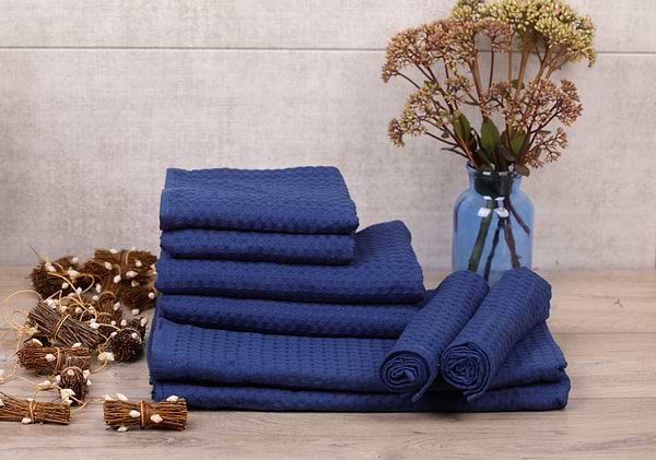 Фото - Рушник для обличчя Aisha вафельний синій 50х85