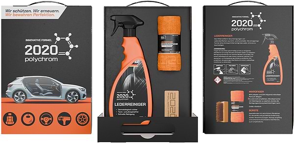 Фото - Средство для кожи авто Polychrom 2020 Carton Box SET Leather Cleaner for Auto 500 мл (щетка + микрофибра) "LEDERREINIGER" (1579)