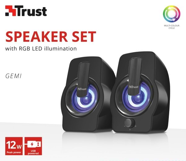 Фото - Комп'ютерна акустика звичайна 2.0 Trust Gemi RGB 2.0 Speaker Set Black USB (22948)