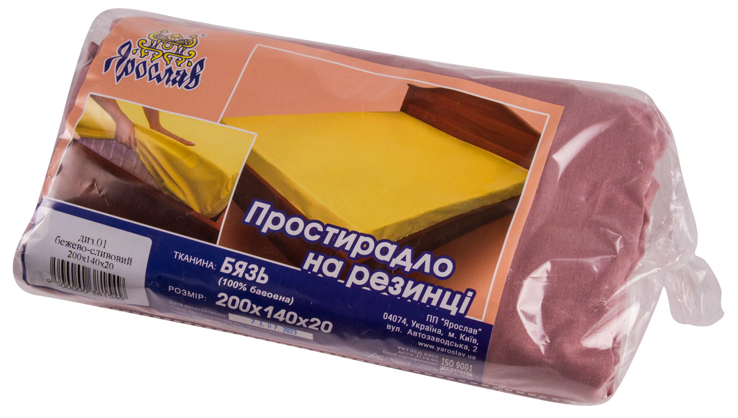 Простынь полуторная Ярослав на резинке бязь 200х140х20 диз.01 (бежево-сливовый) (38154) - Фото 1