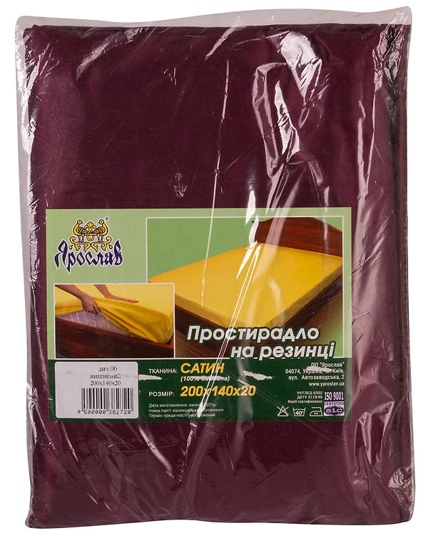 Фото - Простирадло полуторне Ярослав на резинці сатин 200х140х20 диз.06 (вишневий) (38272)