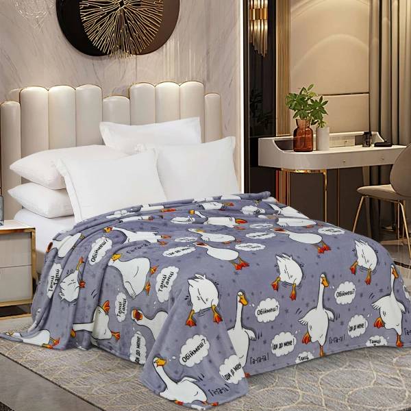 Фото - Плед євро Love You Home флісовий Гуси сірі 200x220см (8285)