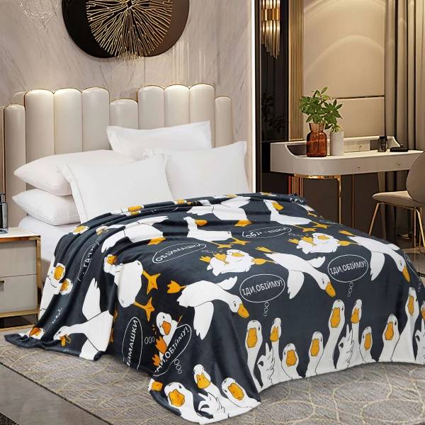 Фото - Плед евро Love You Home флисовый Гуси Черный 200x220 см (8284)