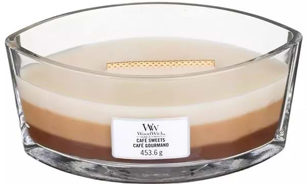 Фото - Свічка скло Woodwick Ellipse Trilogy Cafe Sweets (Кафе солодощів) 453г (76904E)
