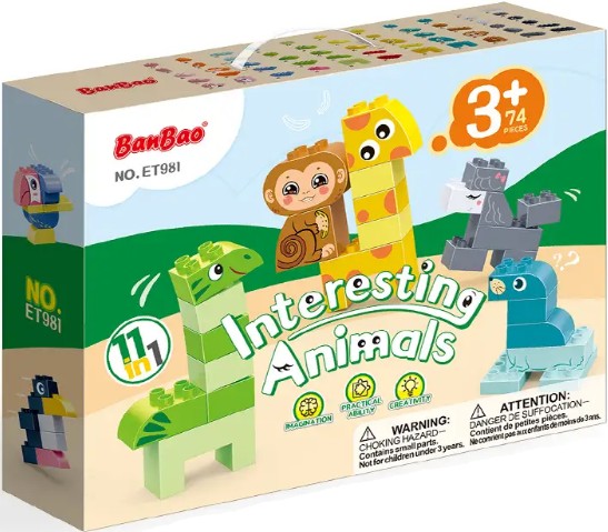 Пластиковий конструктор Banbao "Великі блоки" Цікаві тваринки  (74 елм.) (ЕТ981)