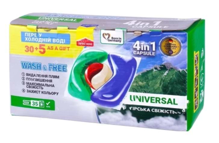 Капсулы для стирки WASH & FREE Горная свежесть 30+5 шт - Фото 1