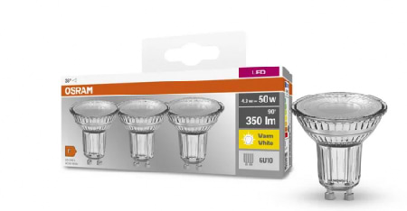 Фото - Лампочка светодиодная Osram LED GU10 4.3Вт 2700К 350Лм PAR16 3 шт. (4058075818392)