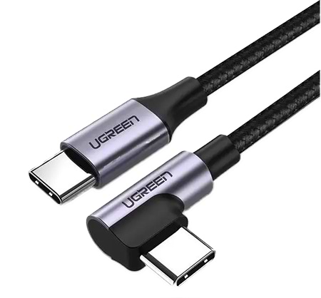 Фото - Кабель синхронизации данных UGREEN US255 USB Type-C to Angled USB Type-C 60W Round 0.5m Black/Gray (50122)