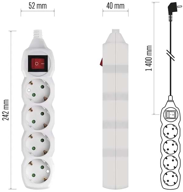 Фото - Мережевий фільтр EMOS P1421, 4 розетки, 1,4 м.
