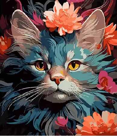 Картина по номерам Strateg Кошачья цветочная грация 40х50 см (AH1105)