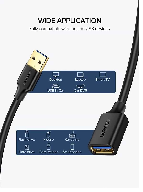 Фото - Кабель USB Type-A - USB Type-A UGREEN US129 USB AM-AF USB3.0 3m (30127)