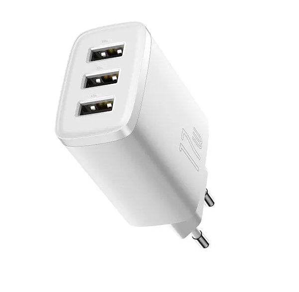 Фото - Мережевий зарядний пристрій Baseus 3xUSB 17W USB-A (CCXJ020102)