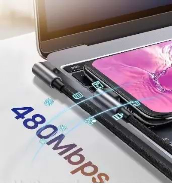 Фото - Кабель синхронизации данных UGREEN US255 USB Type-C to Angled USB Type-C 60W Round 0.5m Black/Gray (50122)