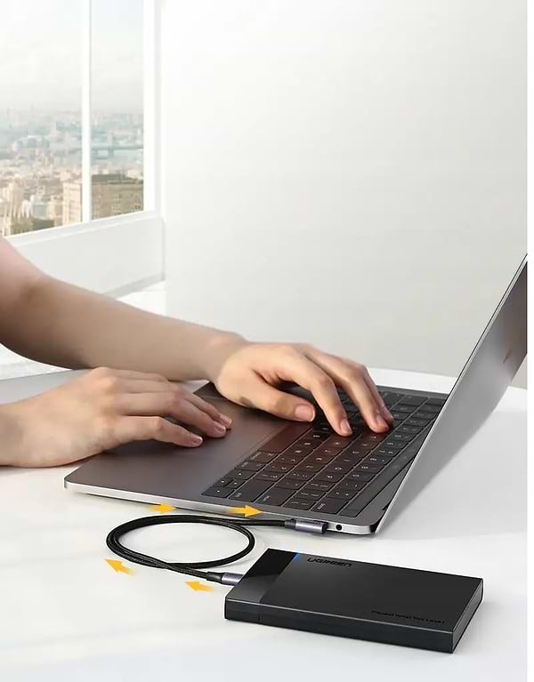 Фото - Кабель синхронизации данных UGREEN US255 USB Type-C to Angled USB Type-C 60W Round 0.5m Black/Gray (50122)