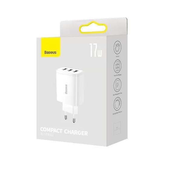 Фото - Мережевий зарядний пристрій Baseus 3xUSB 17W USB-A (CCXJ020102)