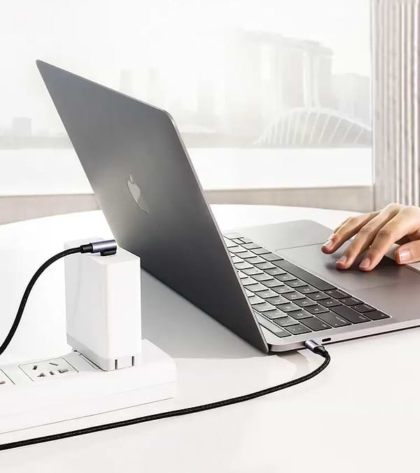 Фото - Кабель синхронизации данных UGREEN US255 USB Type-C to Angled USB Type-C 60W Round 0.5m Black/Gray (50122)