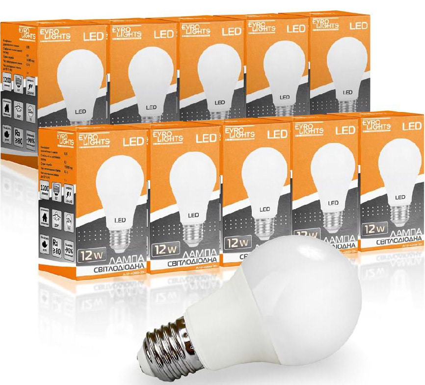 Лампочка світлодіодна EVROLIGHT 12Вт 4200К A-12-4200-27 Е27 10 шт. (000058947)