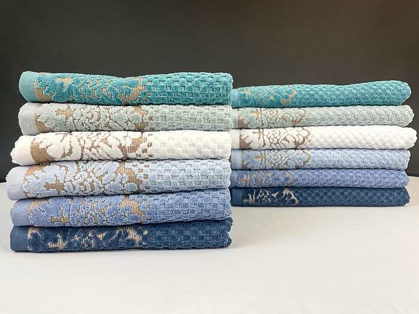 Фото - Рушник банний GM Textile Дамаск темно-синій махровий велюр 70х140