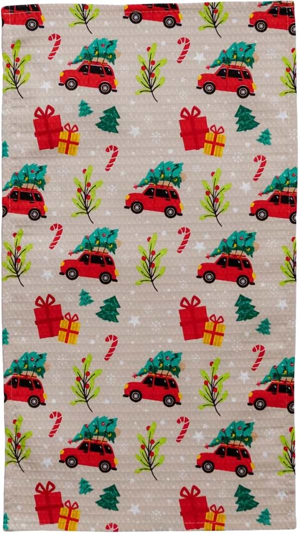 Фото - Полотенце кухонное Прованс вафельное Рождественский автомобиль 33х60 см (038624)