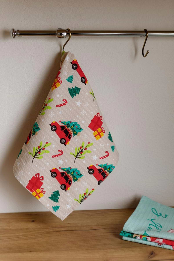 Фото - Полотенце кухонное Прованс вафельное Рождественский автомобиль 33х60 см (038624)