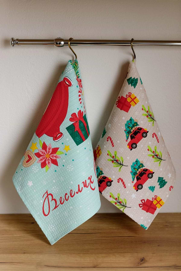 Фото - Полотенце кухонное Прованс вафельное Рождественский автомобиль 33х60 см (038624)