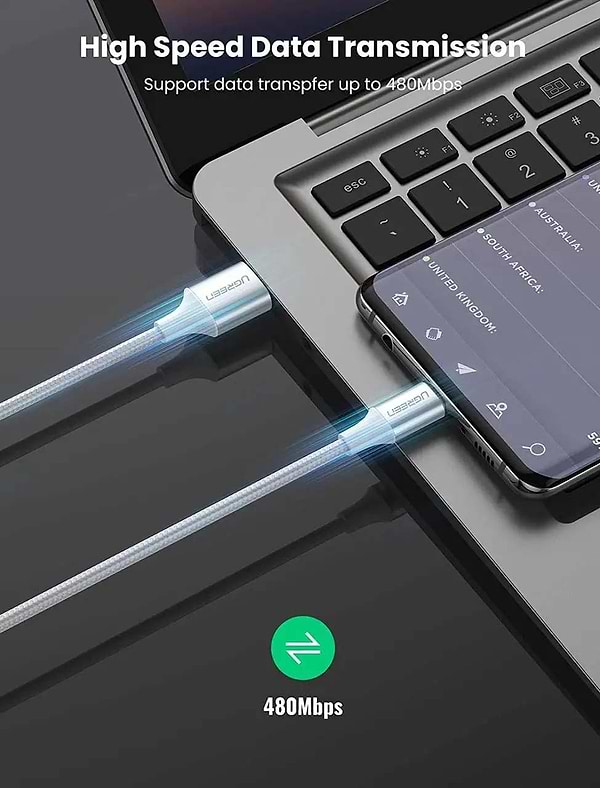 Фото - Кабель синхронізації даних UGREEN USB 2.0 AM-Type-C M 3m US288 (60409)
