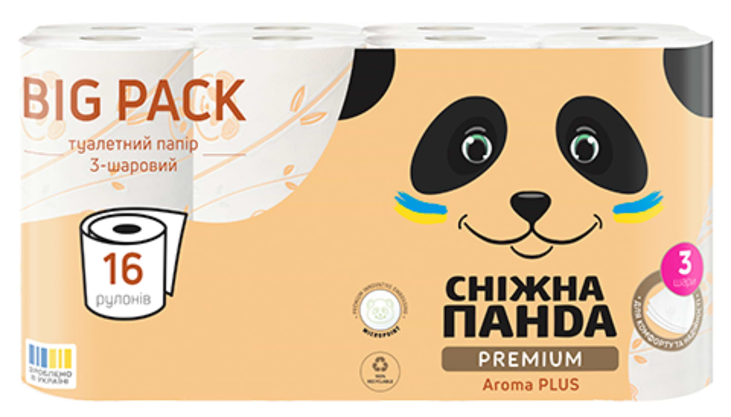 Туалетний папір Сніжна панда Преміум Арома Плюс, 3 шари, 16 рулонів (4820183972910)