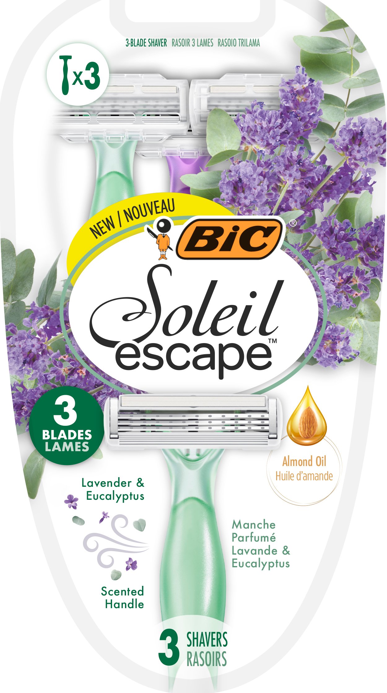 Станок жіночий одноразовий BIC Soleil Escape Лаванда 3 леза 3 шт. (3086123710856) - Фото 1