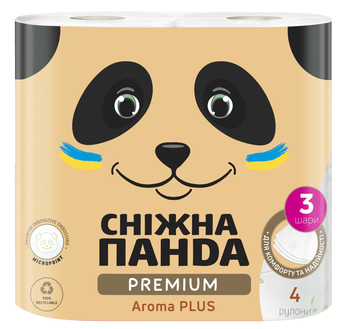 Туалетний папір Сніжна панда Преміум Арома Плюс, 3 шари, 4 рулони (4820183972880)