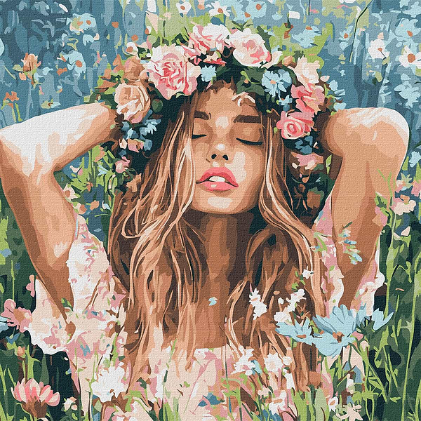 Фото - Картина за номерами Ideyka Дівчина з віночком в полі 40х40 см (KHO8581) Фото - Картина за номерами Ideyka Дівчина з віночком в полі 40х40 см (KHO8581)