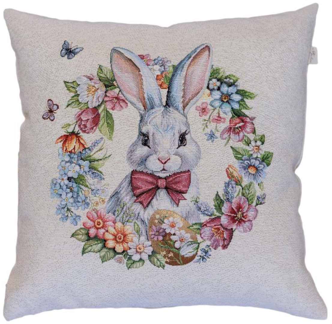 Наволочка Прованс Великодня гобеленова Суцвіття зайченя у віночку 45х45 см (044290)