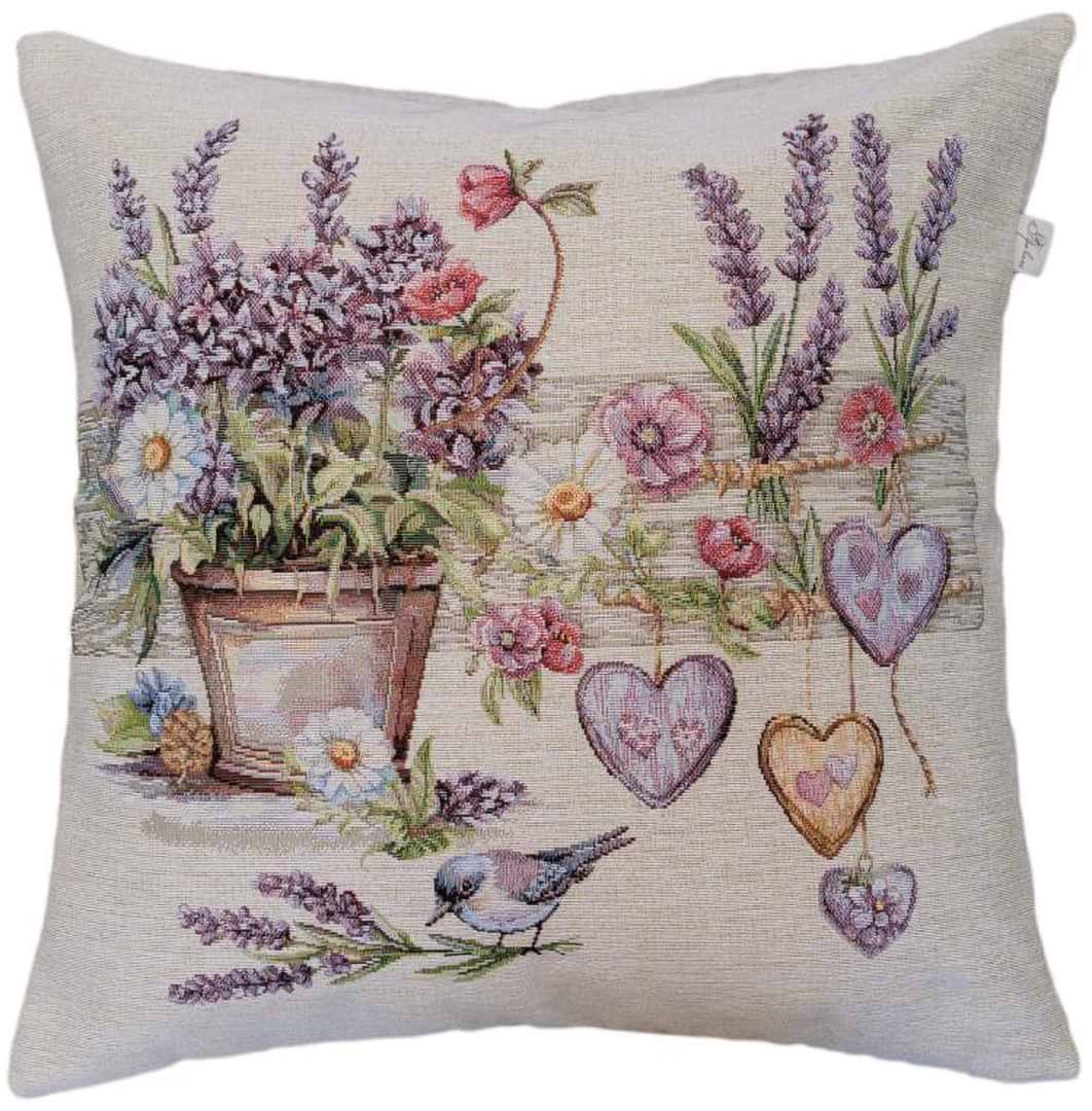 Подушка декоративна Прованс Лавандовий садок пташка в квітах 45х45 см (044314)