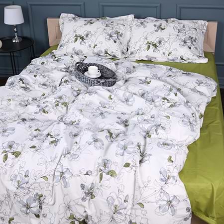 Простирадло двоспальне MirSon Поплін 00-1 Olive Flowers 180х190 см (2200009699375)