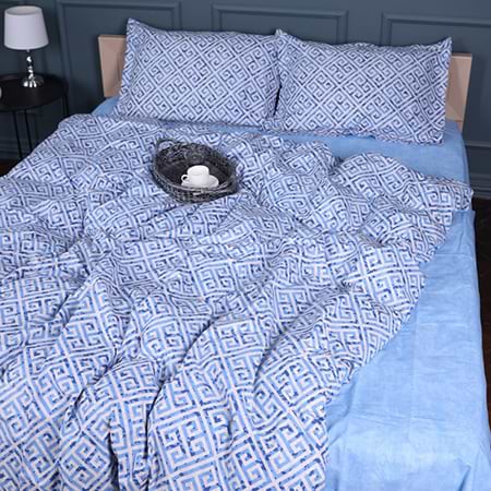 Простирадло двоспальне MirSon Поплін 00-5 Geometry Blue 180х190 см (2200009704420)