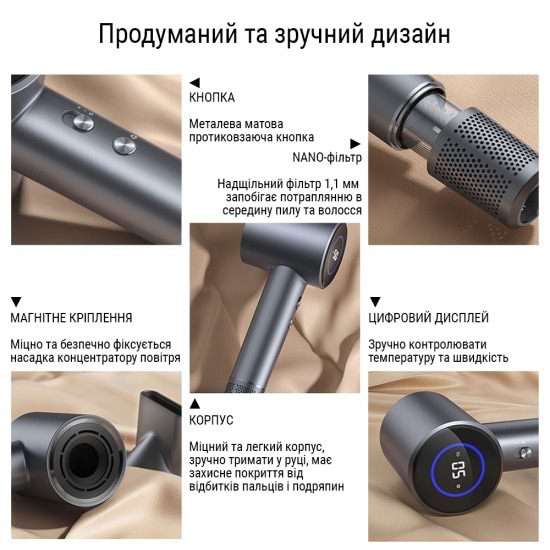 Фото - Уценка - Фен AIMED Hair Master PRO (9AI-HMaster1_set_grey)