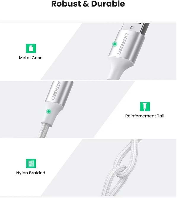 Фото - Кабель синхронізації даних UGREEN USB 2.0 AM-Type-C M 3m US288 (60409)