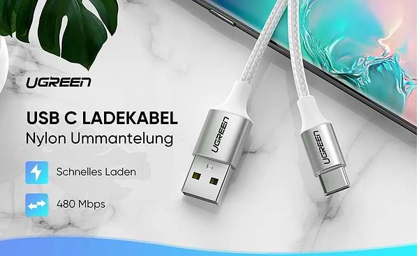 Фото - Кабель синхронізації даних UGREEN USB 2.0 AM-Type-C M 3m US288 (60409)