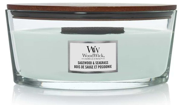 Фото - Свічка скло Woodwick Ellipse Sagewood & Seagrass (Полин та Морська трава) 453г (1728630E)