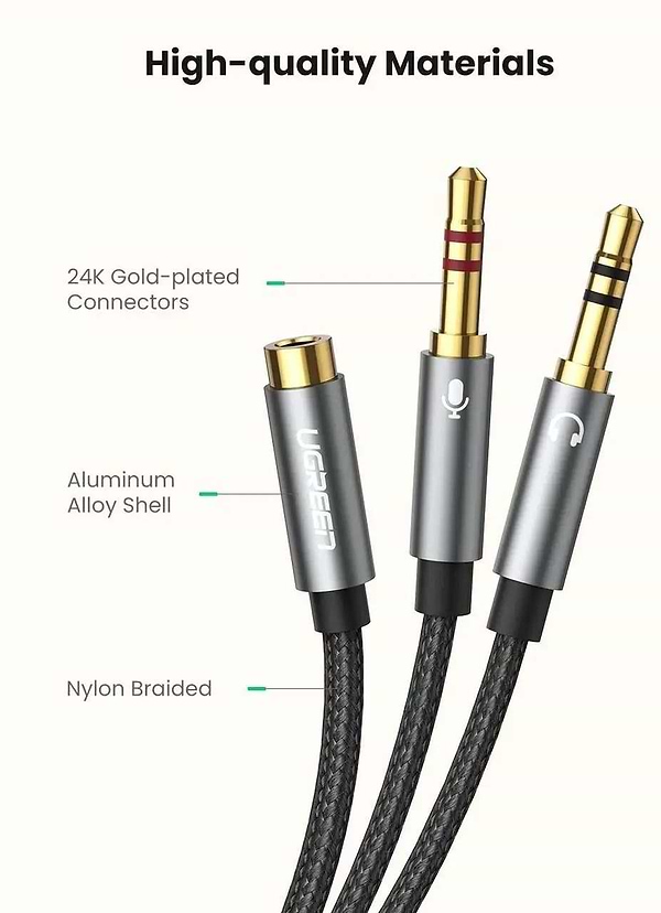Фото - Кабель 3.5 мм -3.5 мм UGREEN AUX 3.5мм TRRS-TRSx2 M/M AV140 (20899)