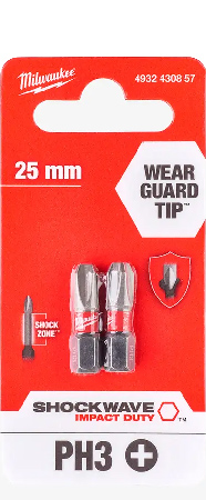 Біта для викрутки Milwaukee Shockwave PH3 25 мм 2 шт. (4932430857)