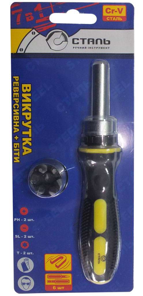 Фото - Отвертка со сменными битами Сталь 7в1 (49050)