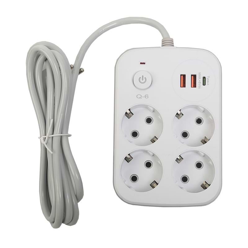 Сетевой фильтр XOKO SP-4-2-1 2 м 4 розетки 3 USB White (XK-SP-4-2-1-WH)