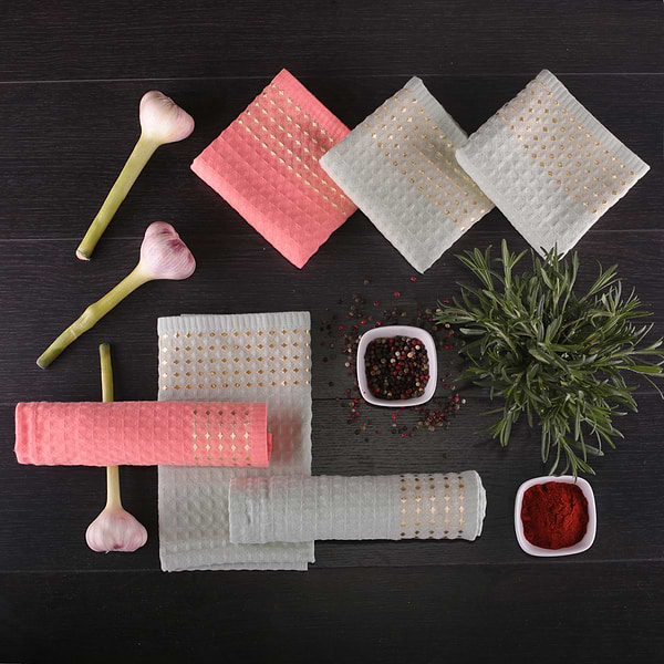 Фото - Рушник кухонний Aisha вафельний золотий борт Оливковий 40х60