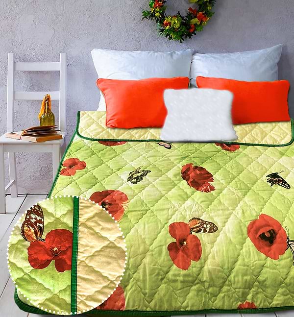Фото - Покрывало односпальное Zastelli Маковое поле 6250 зеленое бязь 105х140 см (13261)