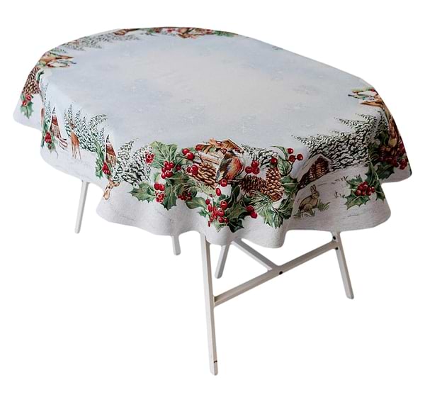 Фото - Скатертина овальна Прованс Новорічна гобеленова Squirrel 135х180 см (041763)