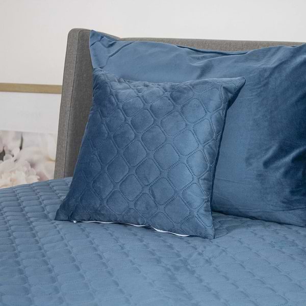 Фото - Покрывало двуспальное ТЕП VELOUR 220х240 см ДАРК БЛУ/Ромб круглый (4-00517_33877)