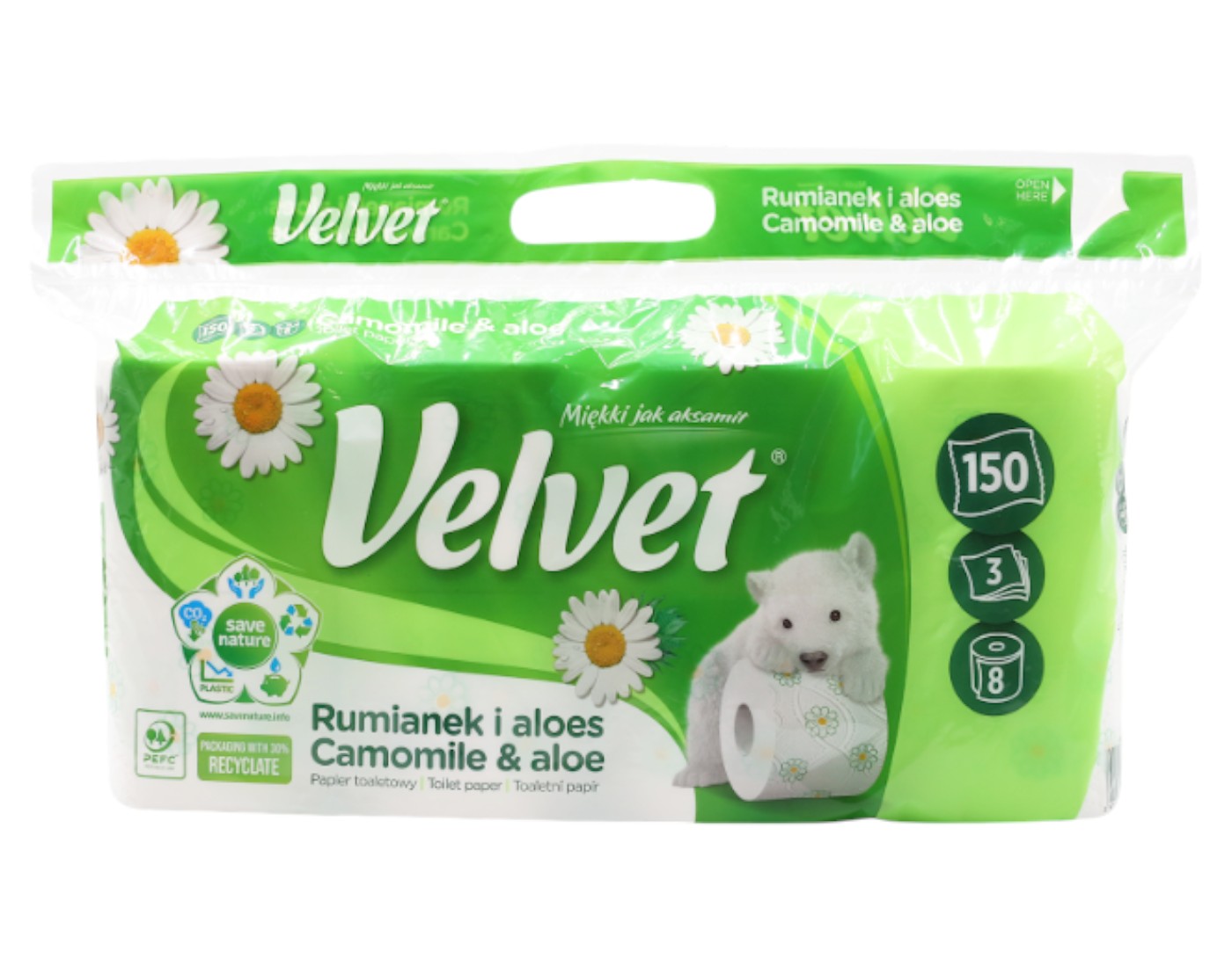 Туалетная бумага Velvet Camomile&Aloe 8 рулонов 3 слоя (VTPCA83)