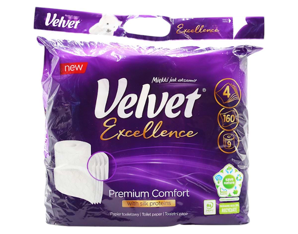 Фото - Туалетная бумага Velvet Excellence Silk Proteins 9 рулонов 4 слоя (VTPESP94)