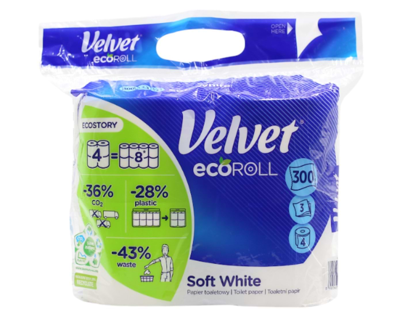 Туалетная бумага Velvet Soft White Eco Roll 4=8 рул. 3 слоя (VTPSWER43n)