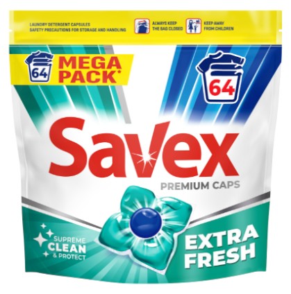 Капсули для прання SAVEX Caps Extra Fresh 64 шт. (3800024048173) - Фото 1